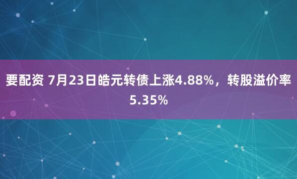 要配资 7月23日皓元转债上涨4.88%，转股溢价率5.35%